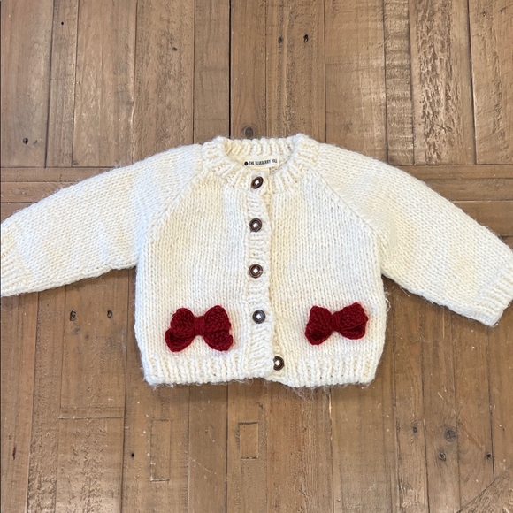 The blueberry hill red bow cardigan sweater chunky knit kids 2-4 years - Picture 1 of 5